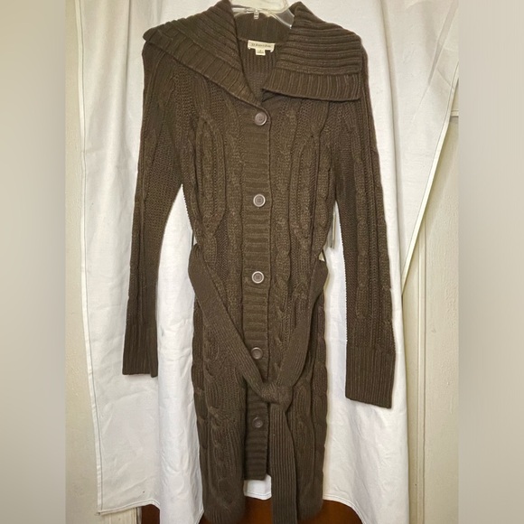 NWT St John’s Bay Chocolate Brown Button Down Cardigan w Belt Size Small - Picture 9 of 9